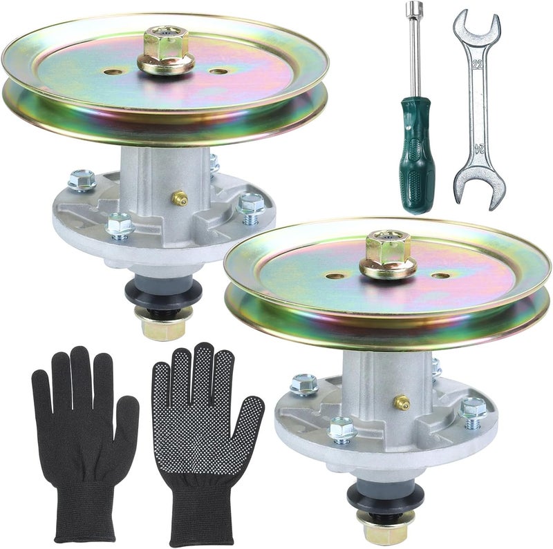 GUSUHAWK 2 Pack Pre-Greased GY21098 Spindle Assembly with GX20367 Pulley Replace John Deere AUC15811, GY21098, GY20454 for John Deere D100 D105 D110 D125 D130 E100 E110 E130 LA105 LA110 LA115 Tractors - Image 1